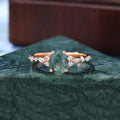 Pear shape Moss agate engagement ring S925/10k/14k/18k gold , unique bridal ring rose/white/yellow gold