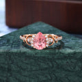 Pear shape Lab Pink Sapphire engagement ring , unique moissanite bridal ring rose/white/yellow gold ring , S925/10k/14k/18k gold