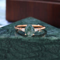 Pear shape Moss agate rose gold engagement ring S925/10k/14k/18k , unique bridal ring rose/white gold