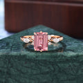 Emerald cut Lab Pink Sapphire engagement ring 925silver/10k/14k/18k gold , unique moissanite bridal ring rose/white/yellow gold ring