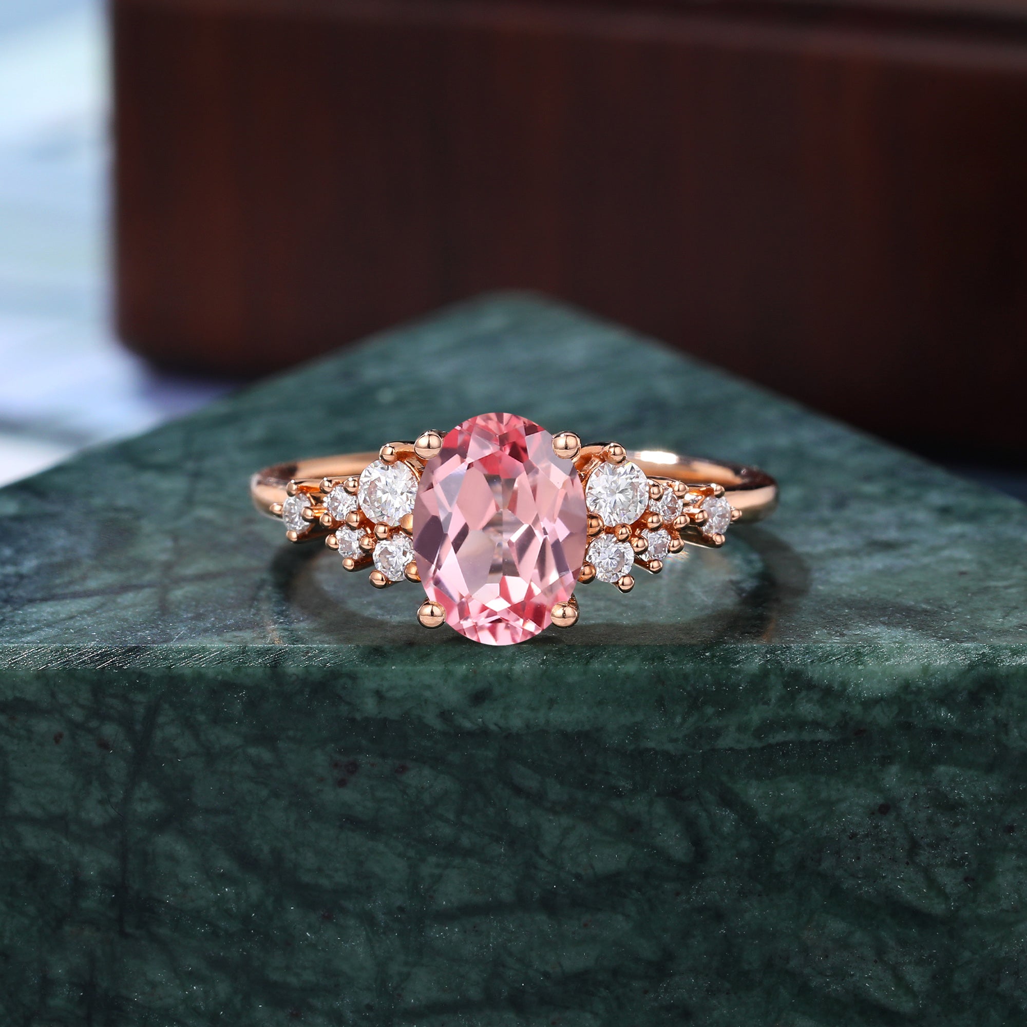 Oval cut Lab Pink Sapphire engagement ring S925/10k/14k/18k gold , unique moissanite bridal ring rose/white/yellow gold