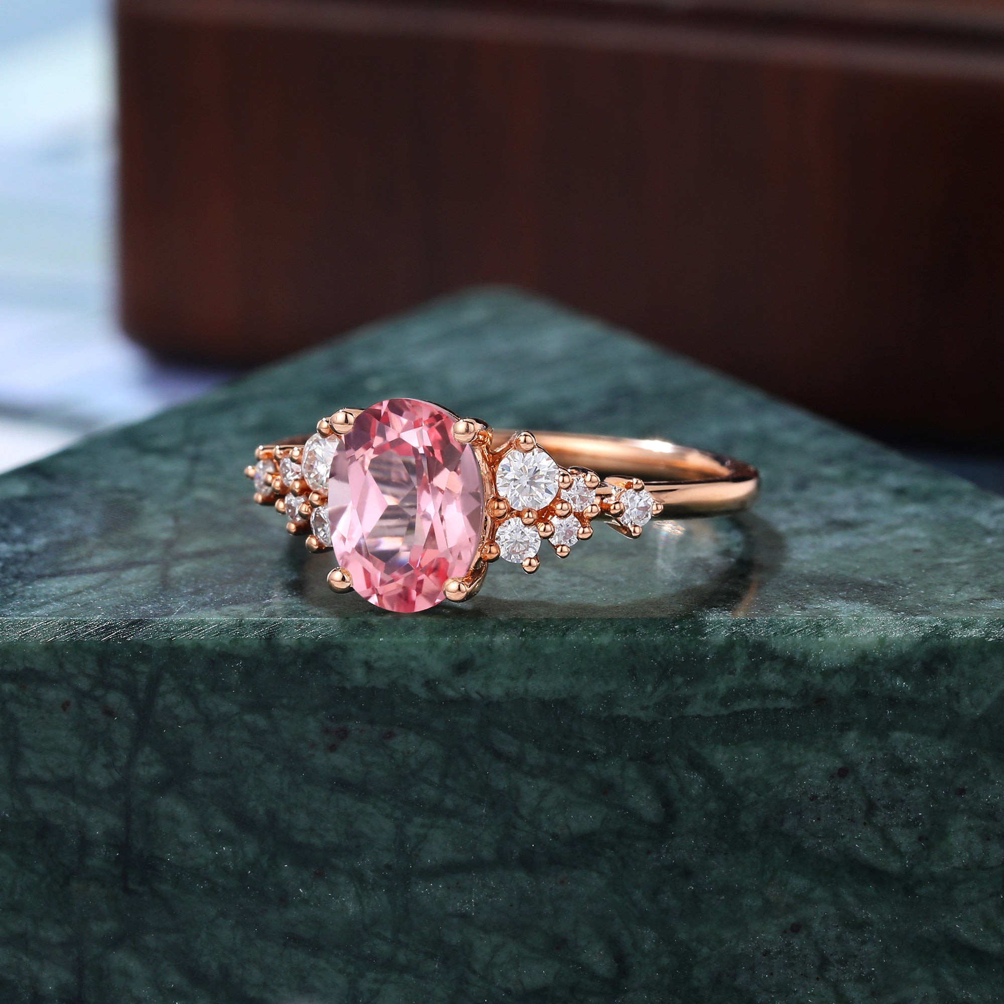 Oval cut Lab Pink Sapphire engagement ring S925/10k/14k/18k gold , unique moissanite bridal ring rose/white/yellow gold