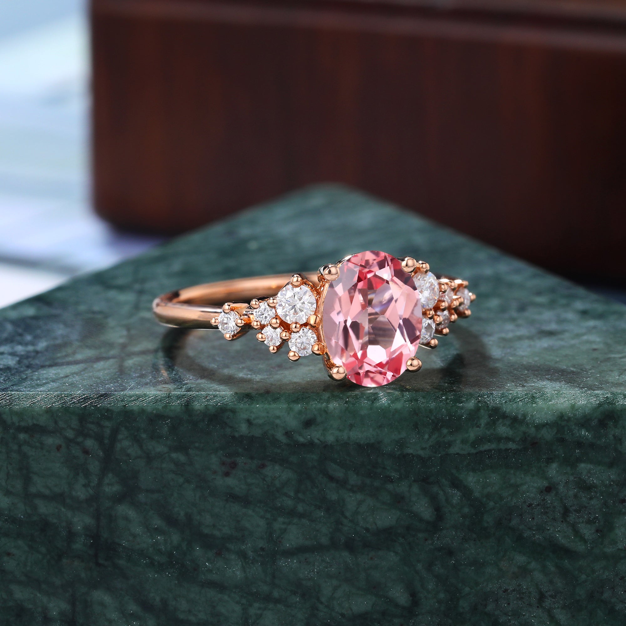 Oval cut Lab Pink Sapphire engagement ring S925/10k/14k/18k gold , unique moissanite bridal ring rose/white/yellow gold