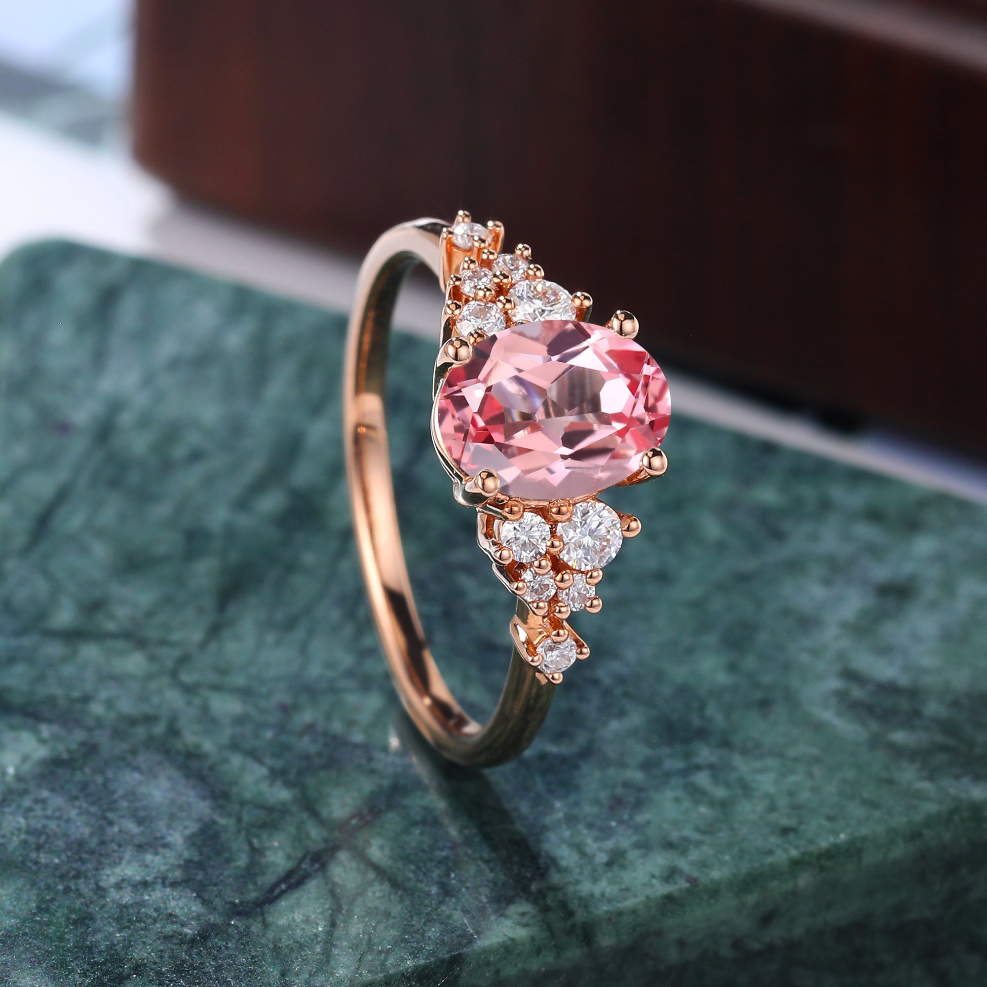 Oval cut Lab Pink Sapphire engagement ring S925/10k/14k/18k gold , unique moissanite bridal ring rose/white/yellow gold