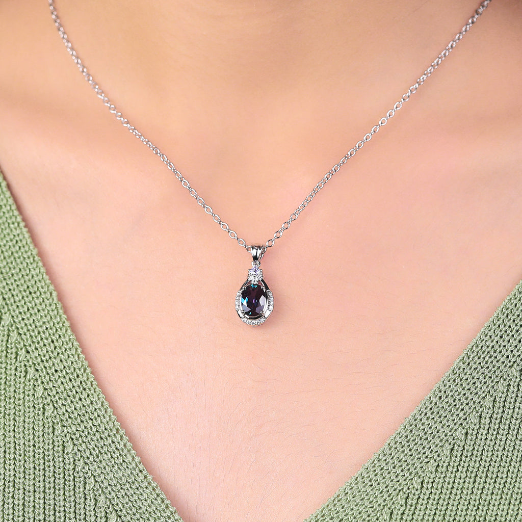 Oval Alexandrite white gold Pendant Necklace ,Princess cut Tanzanite Pendant Necklace Holiday Gifts for Girlfriends  S925/10k/14k/18k gold