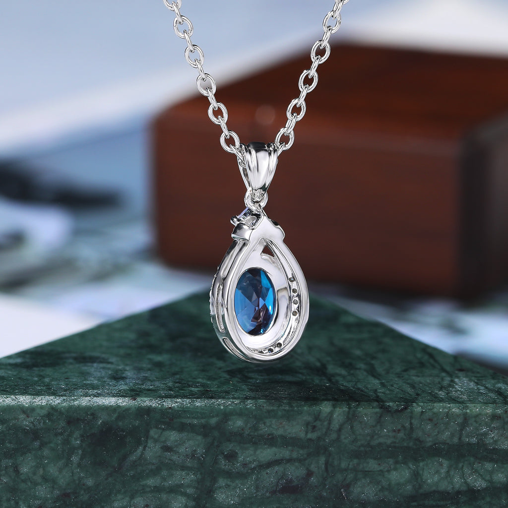 Oval Alexandrite white gold Pendant Necklace ,Princess cut Tanzanite Pendant Necklace Holiday Gifts for Girlfriends  S925/10k/14k/18k gold