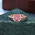 Emerald cut Lab Pink Sapphire engagement ring , unique moissanite bridal ring rose/white/yellow gold   S925/10k/14k/18k