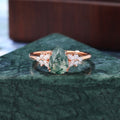 Pear shape Moss agate rose gold engagement ring S925/10k/14k/18k gold , unique bridal ring rose/white/yellow gold