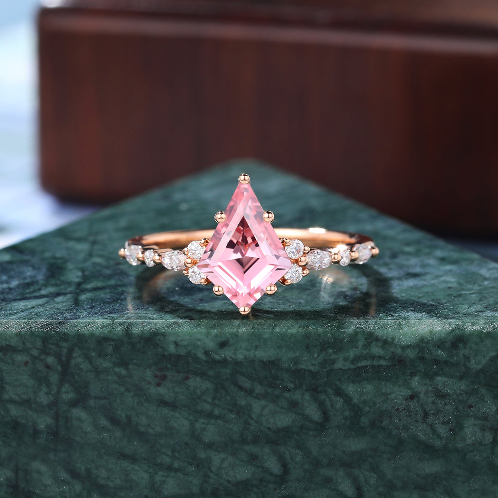 Kite cut Lab Pink Sapphire engagement ring 925silver/10k/14k/18k gold ,  rose/white/yellow gold ring