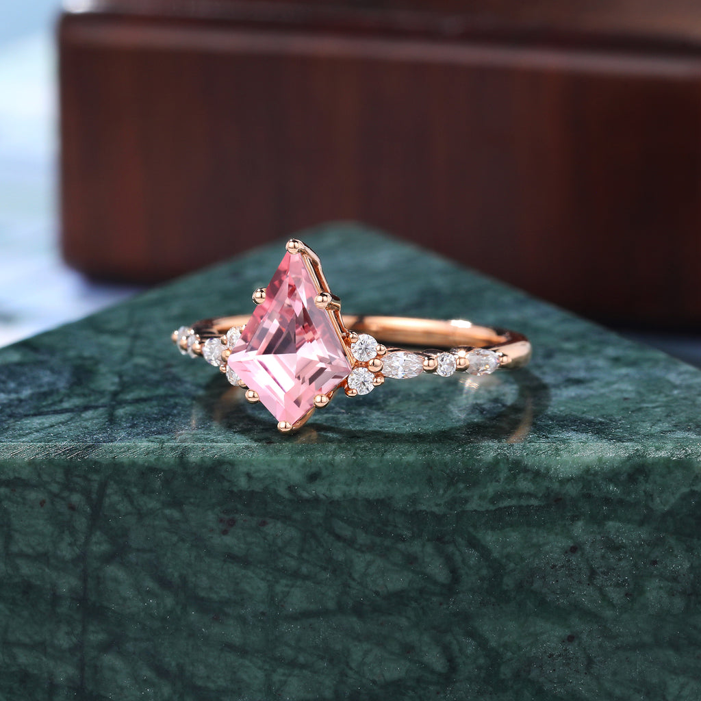 Kite cut Lab Pink Sapphire engagement ring 925silver/10k/14k/18k gold ,  rose/white/yellow gold ring
