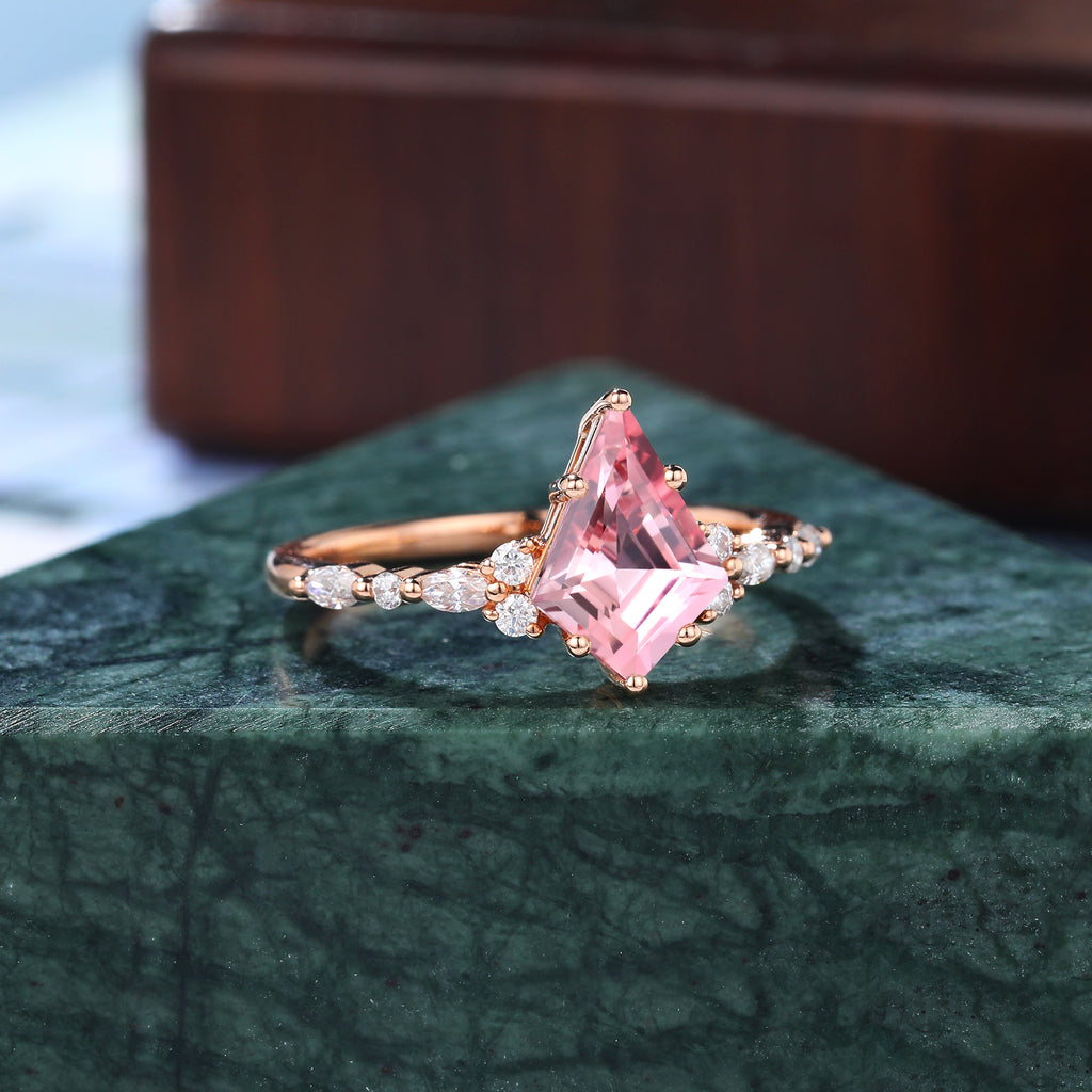 Kite cut Lab Pink Sapphire engagement ring 925silver/10k/14k/18k gold ,  rose/white/yellow gold ring