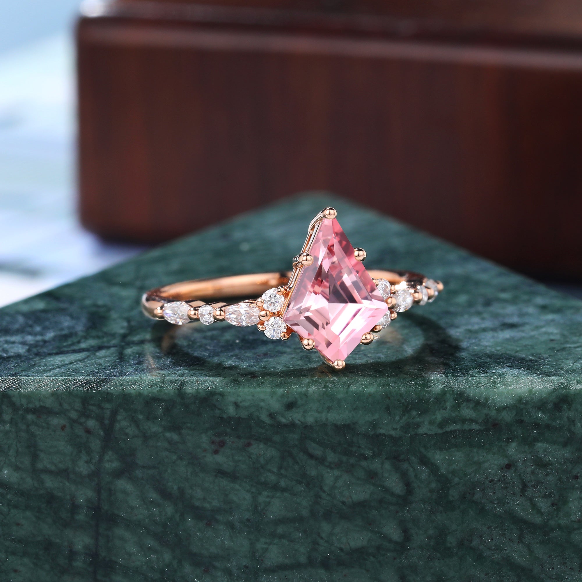 Kite cut Lab Pink Sapphire engagement ring 925silver/10k/14k/18k gold ,  rose/white/yellow gold ring