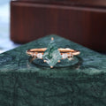 Unique Kite cut Moss agate rose gold engagement ring S925/10k/14k/18k gold