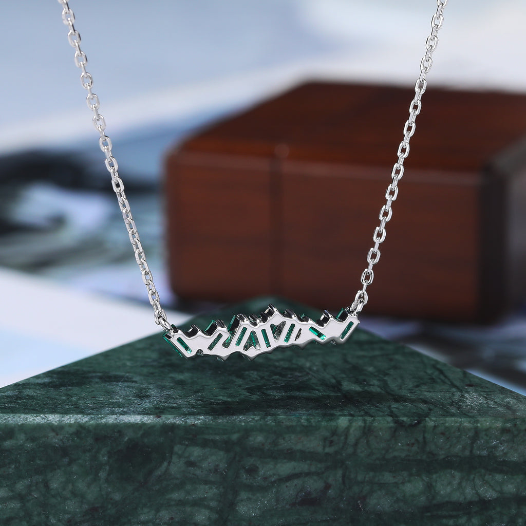 Baguette cut Lab Emerald white gold Pendant Necklace ,18 inches round cut moissanite Pendant Necklace