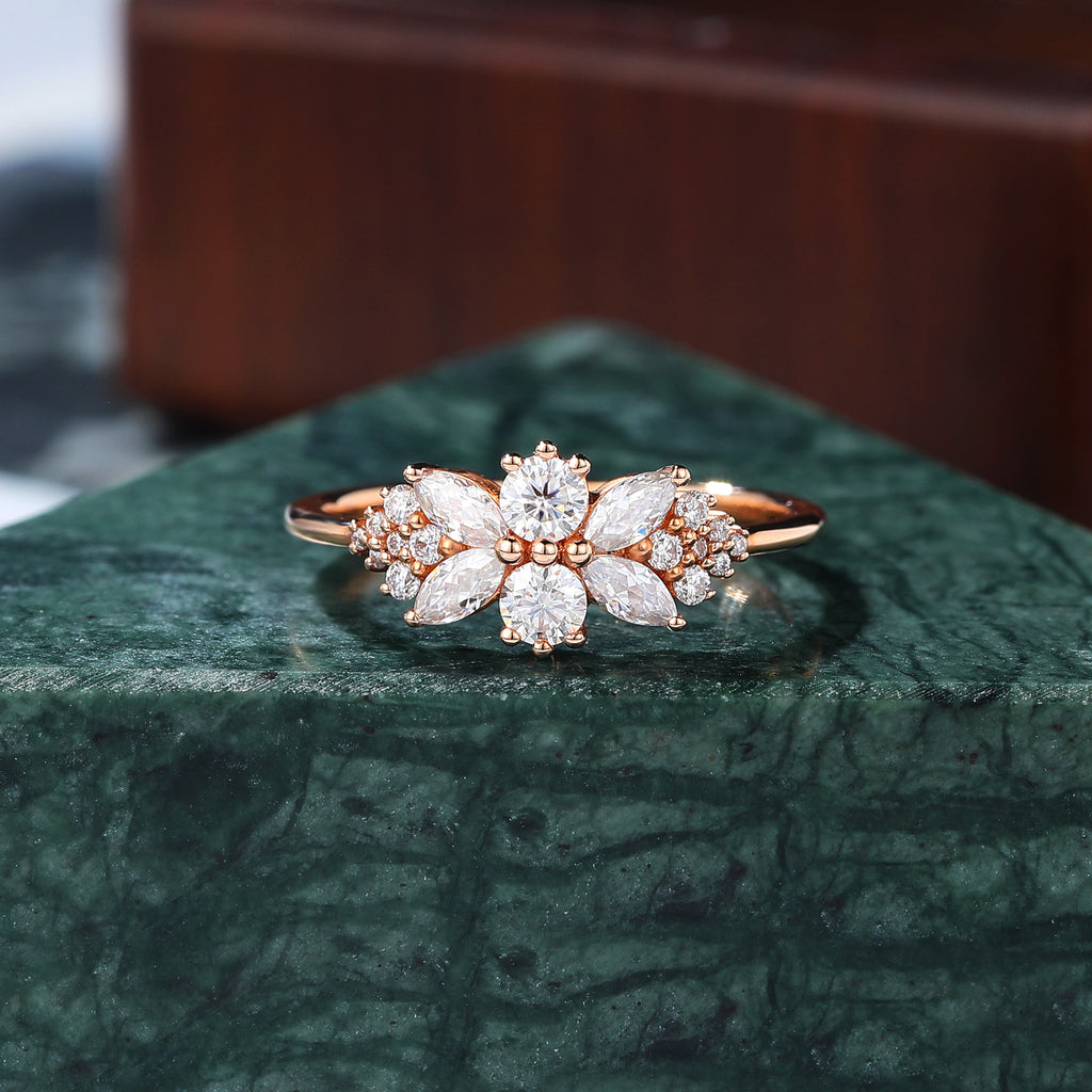 Cluster Moissanite rose gold engagement ring