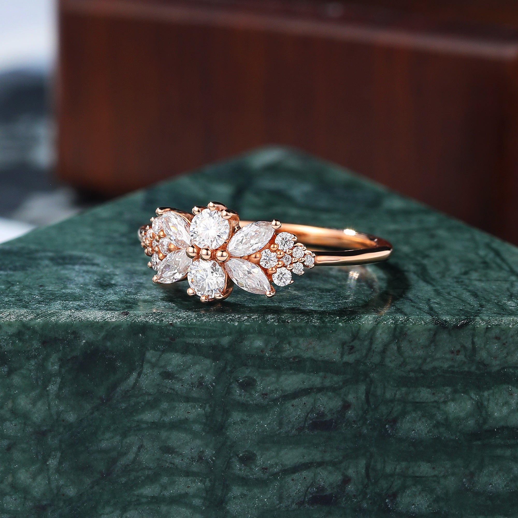 Cluster Moissanite rose gold engagement ring