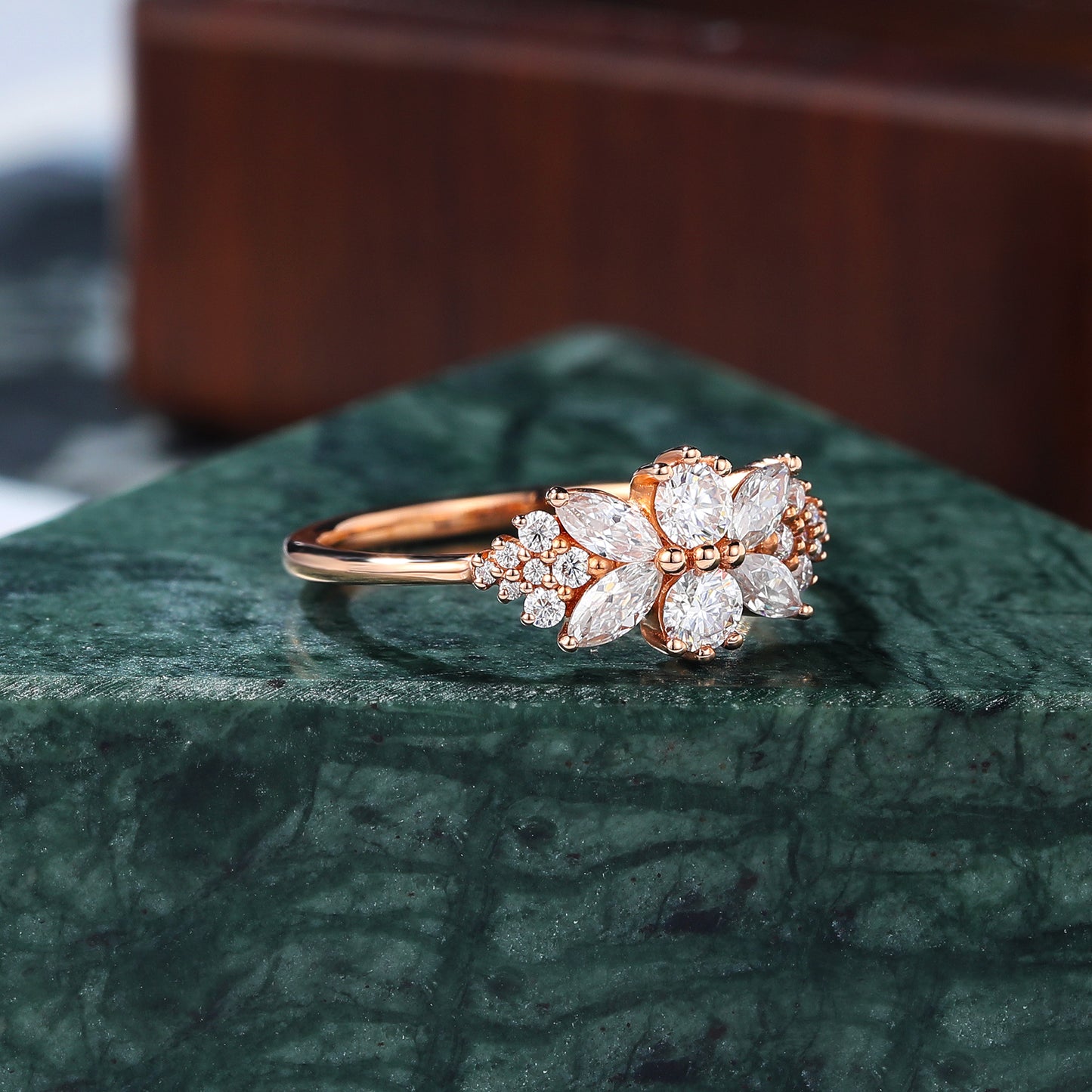 Cluster Moissanite rose gold engagement ring