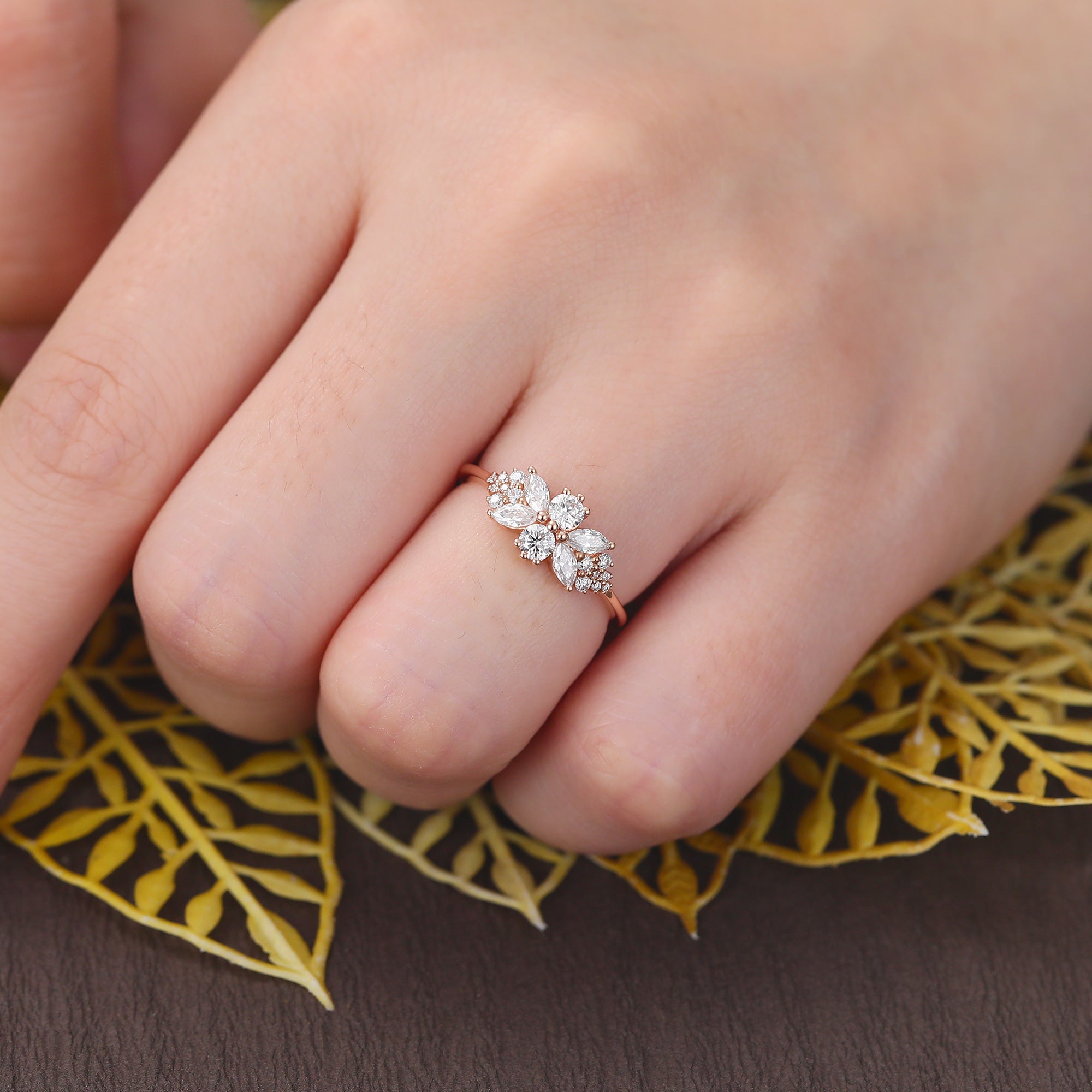 Cluster Moissanite rose gold engagement ring