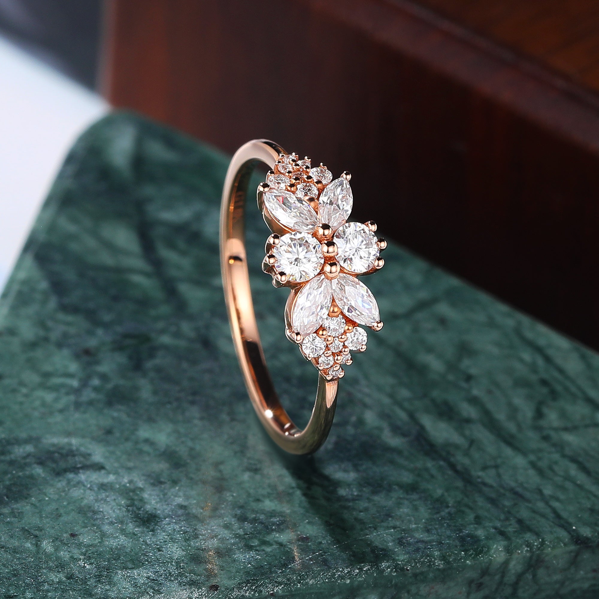 Cluster Moissanite rose gold engagement ring