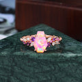 Coffin shaped Lab Pink Opal engagement ring S925/10k/14k/18k gold ,  rose/white/yellow gold ring.