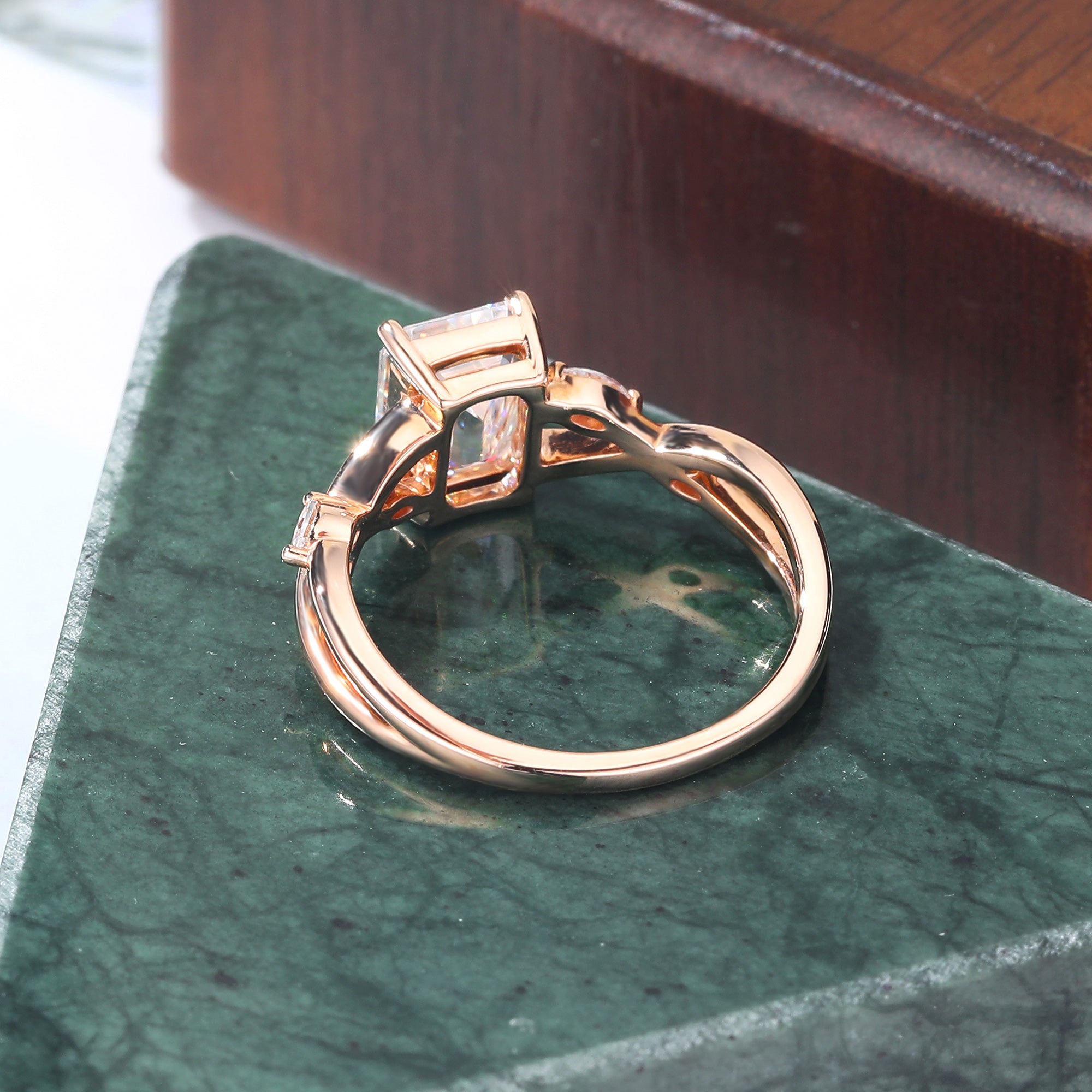 1.6ct Emerald cut Lab grown diamond  rose gold engagement Ring.