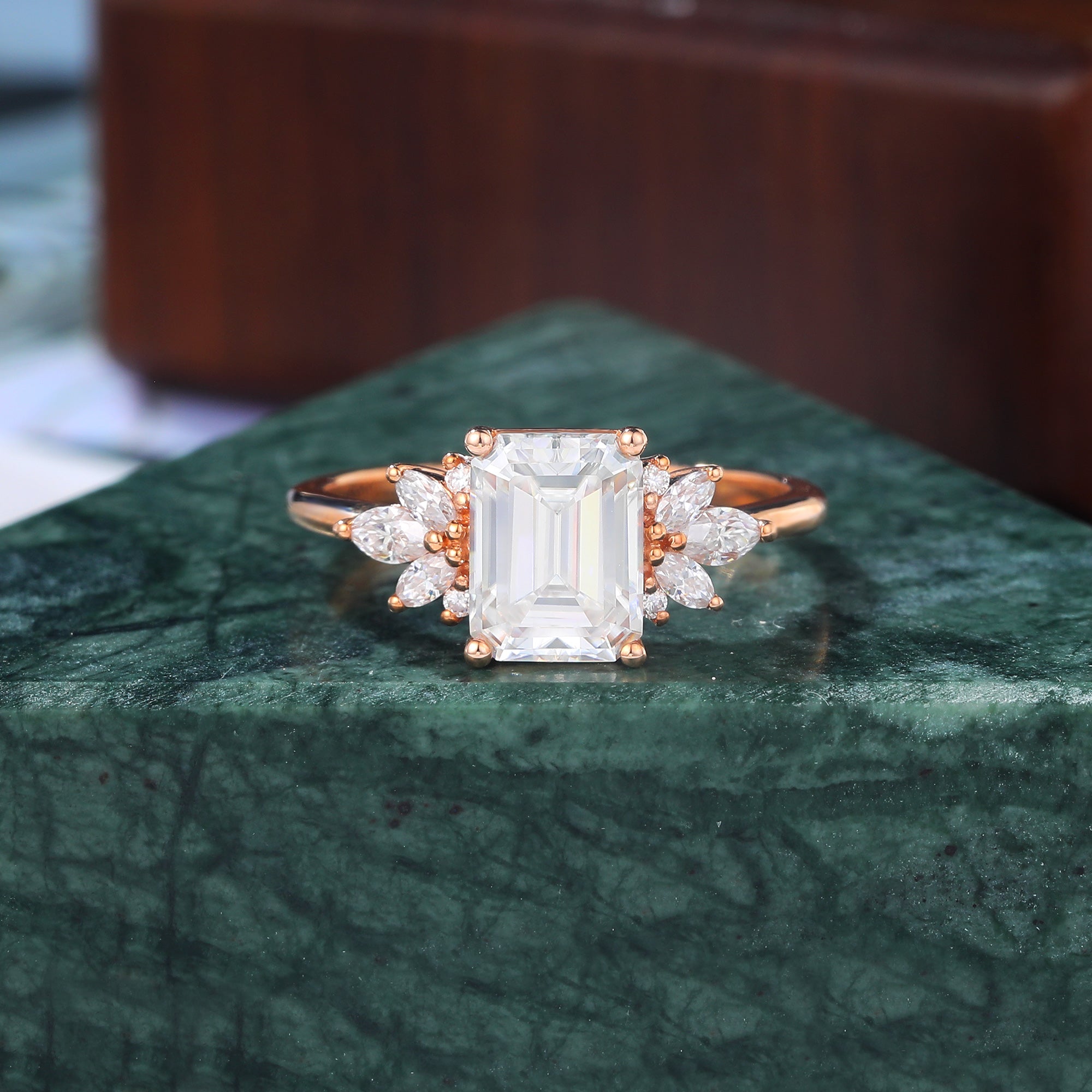 1.6ct Emerald cut Lab grown diamond  rose gold engagement Ring.