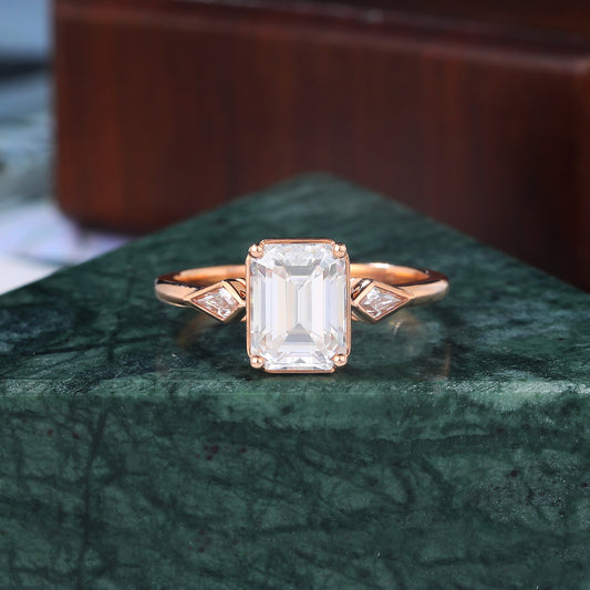 1.6ct Emerald cut Lab grown diamond  rose gold engagement Ring.