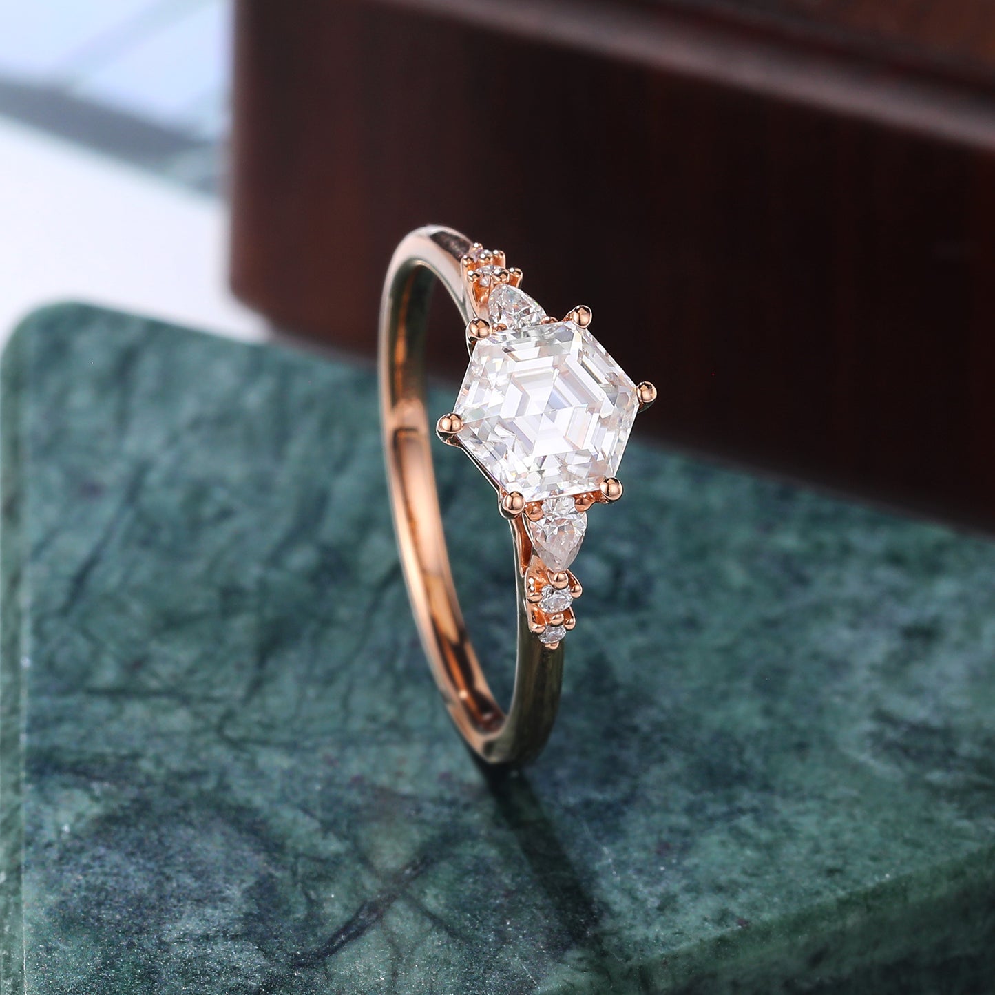 1.0ct Hexagon Lab-grown Diamond engagement ring, Cluster rose gold white gold ring, anniversary gift S925/10/14/18k gold ring.