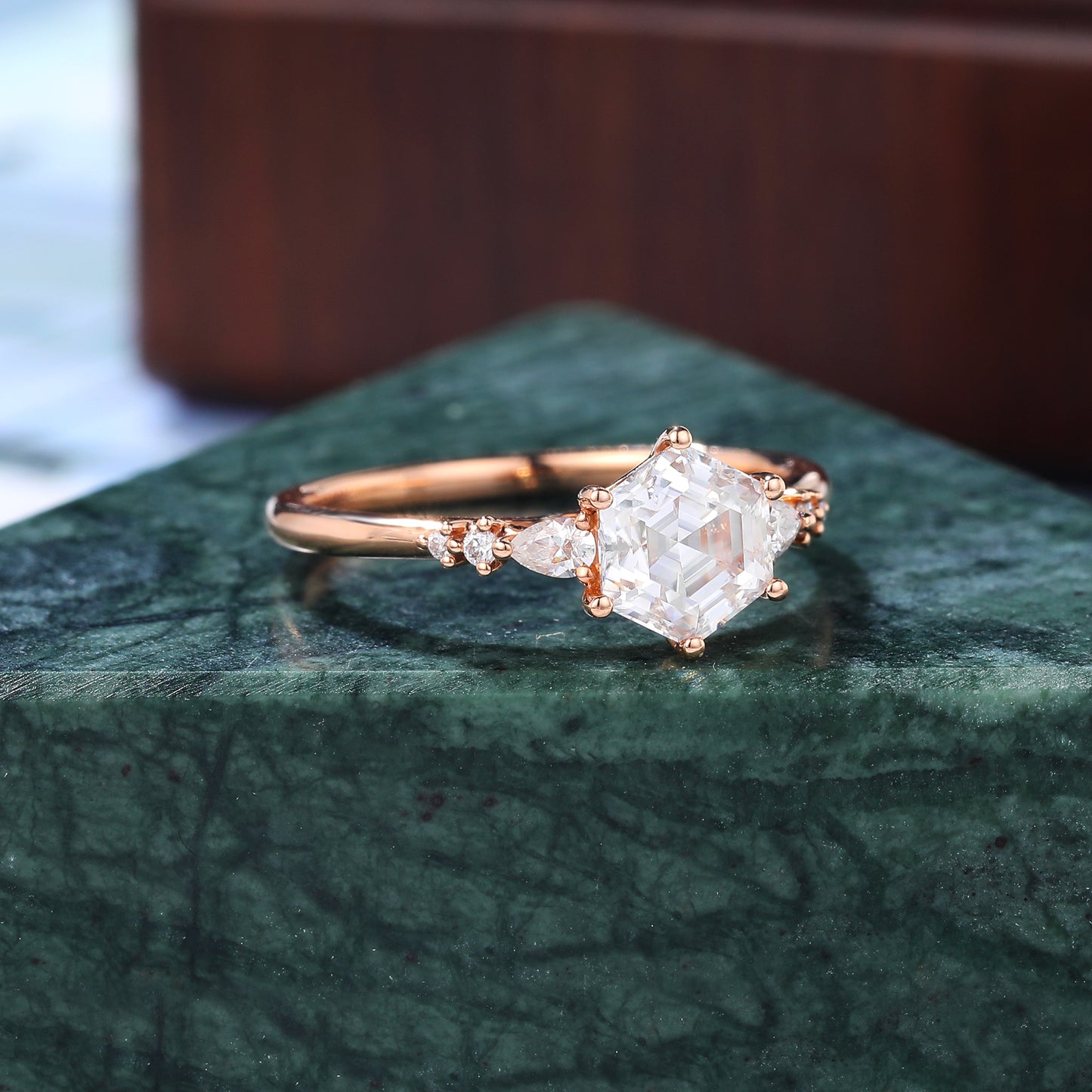 1.0ct Hexagon Lab-grown Diamond engagement ring, Cluster rose gold white gold ring, anniversary gift S925/10/14/18k gold ring.