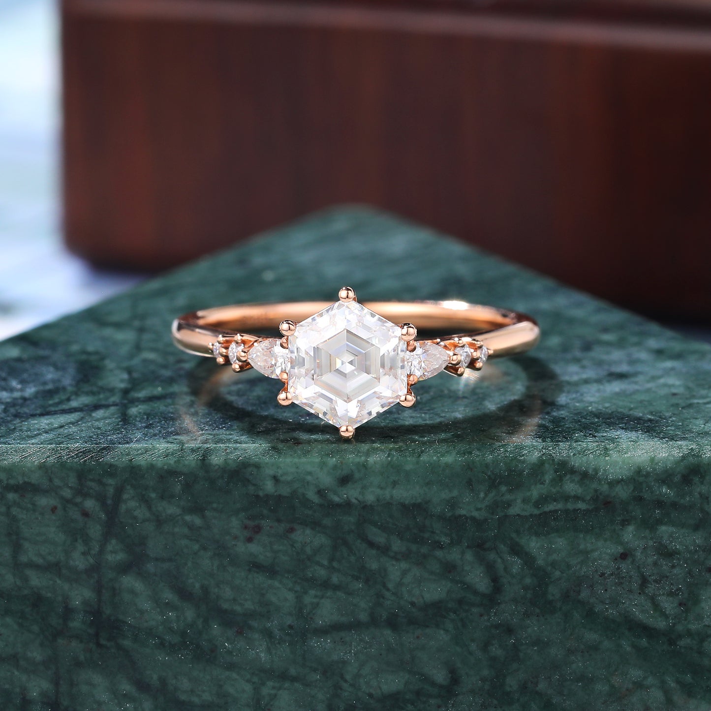 1.0ct Hexagon Lab-grown Diamond engagement ring, Cluster rose gold white gold ring, anniversary gift S925/10/14/18k gold ring.