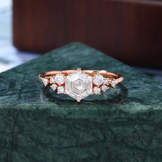 1.0ct Hexagon cut  lab-grown Diamond engagement ring .10k /14k/18k gold