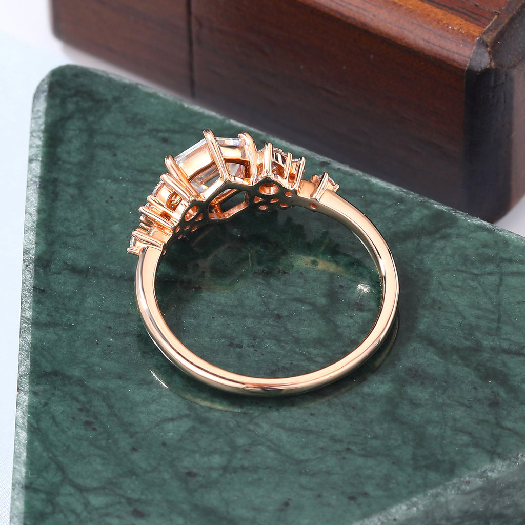 Hexagon Moss agate engagement ring 925silver/10k/14k/18k gold ring