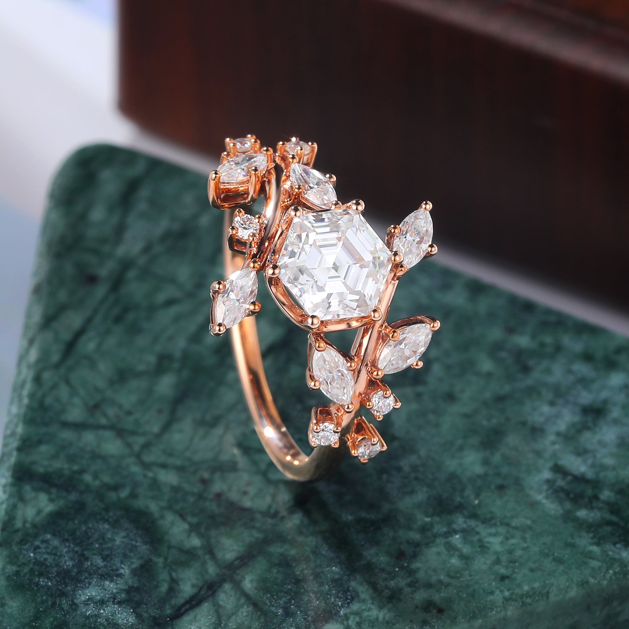 1.0CT Hexagon cut Lab grown diamond rose gold engagement Ring. Unique limb bridal ring