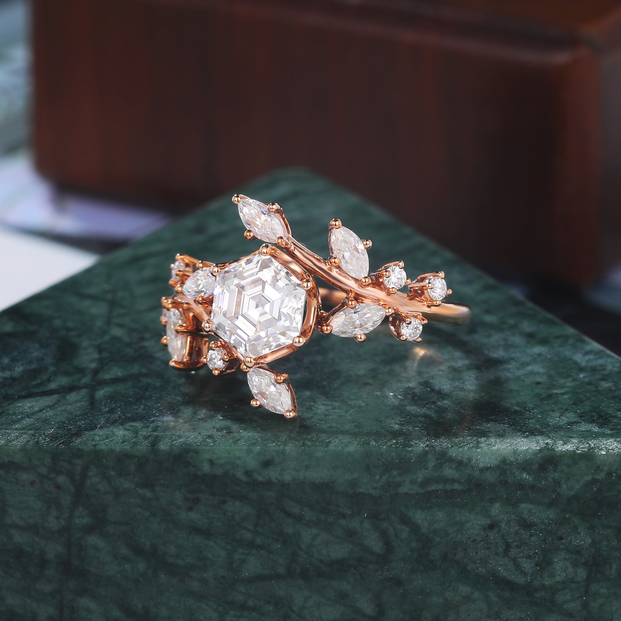 1.0CT Hexagon cut Lab grown diamond rose gold engagement Ring. Unique limb bridal ring