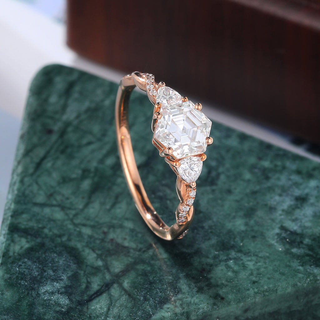 1.0CT Hexagon cut  Lab grown diamond rose gold engagement Ring. S925/10k/14k/18k