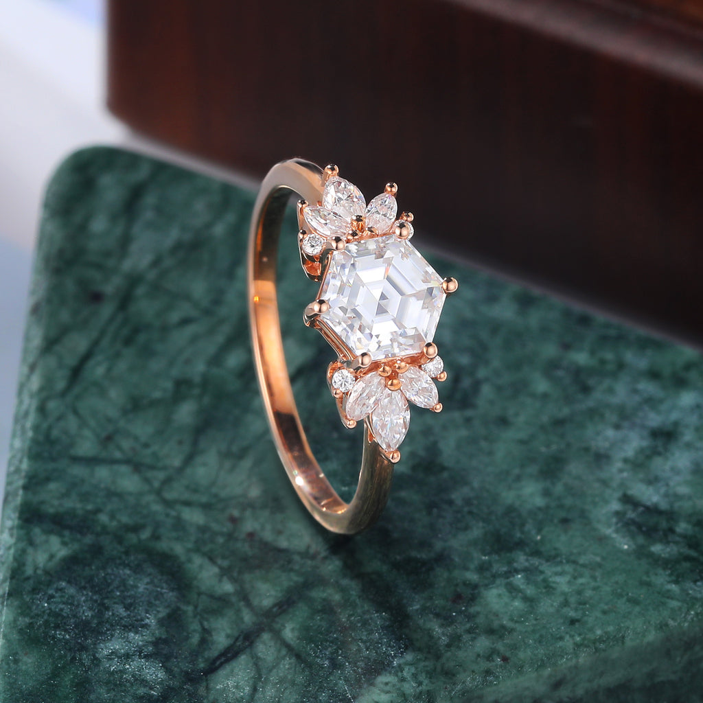 1.0CT Hexagon cut Lab grown diamond rose gold engagement Ring.