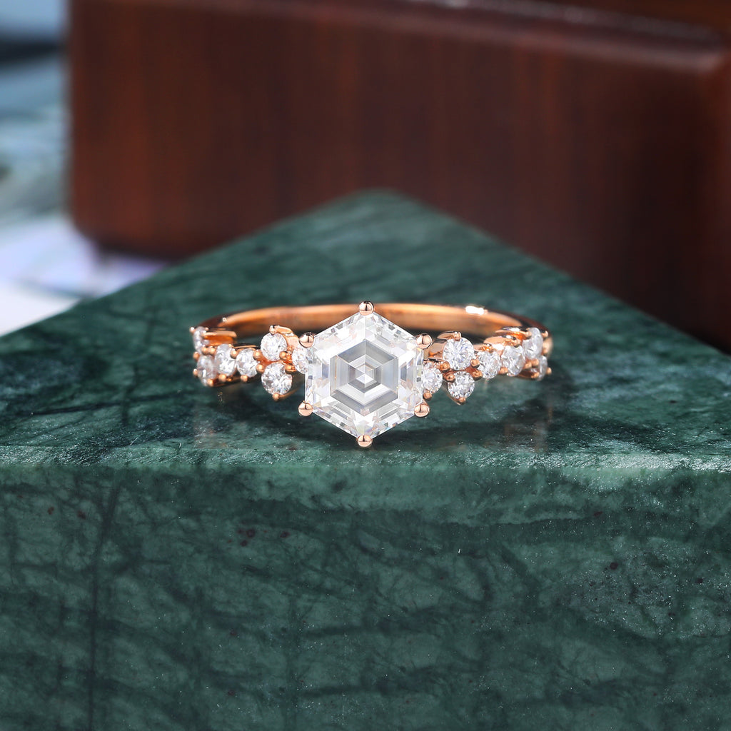 1.0CT Hexagon cut Lab grown diamond rose gold engagement Ring.