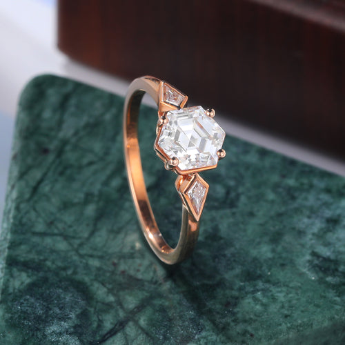 1.0CT Hexagon cut Lab grown diamond rose gold engagement Ring.