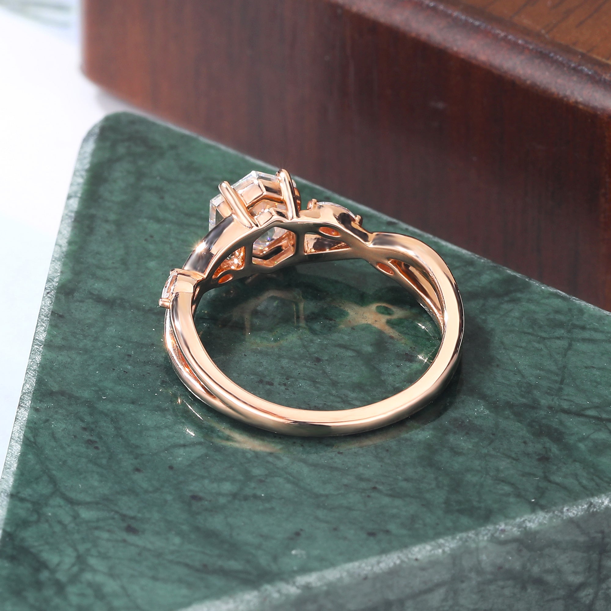1.0CT Hexagon cut Lab grown diamond rose gold engagement Ring.