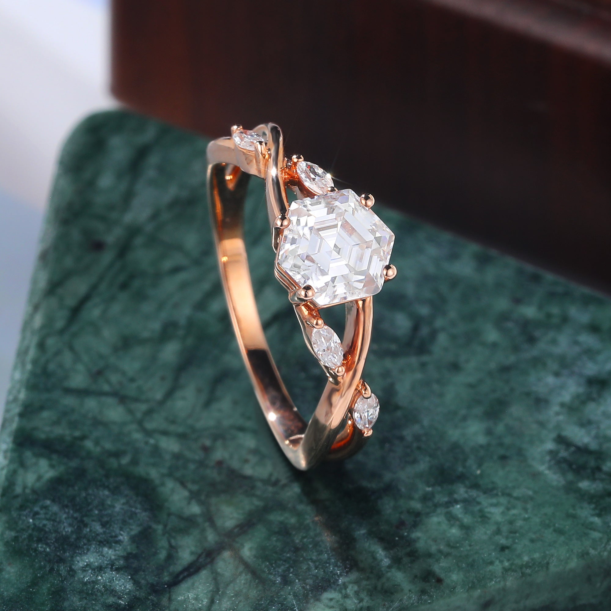 1.0CT Hexagon cut Lab grown diamond rose gold engagement Ring.