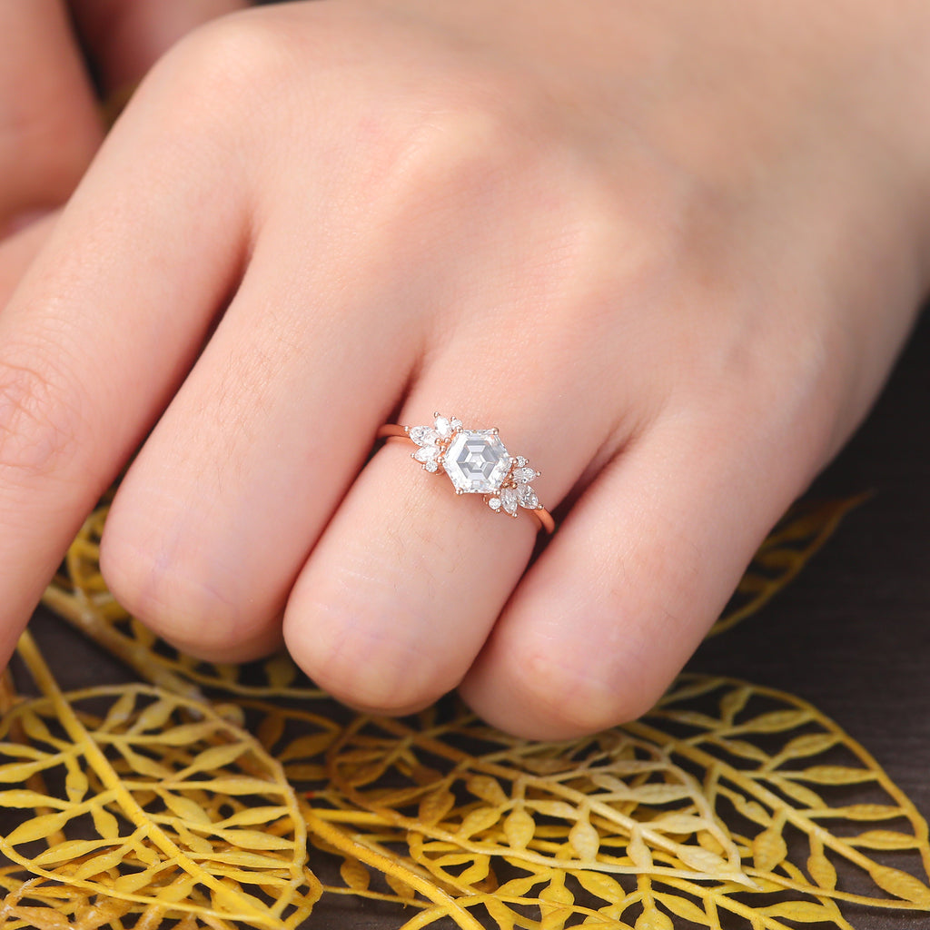 1.0CT Hexagon cut Lab grown diamond rose gold engagement Ring.