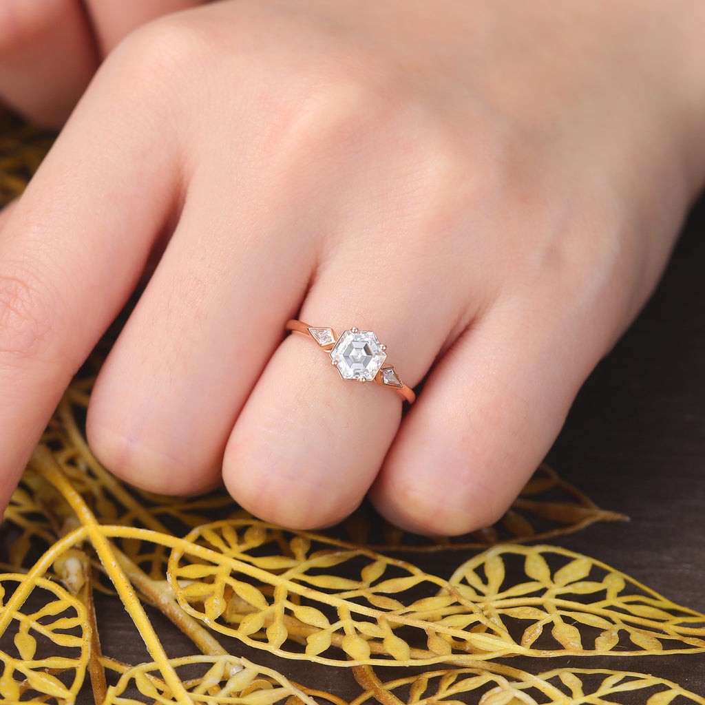 1.0CT Hexagon cut Lab grown diamond rose gold engagement Ring.