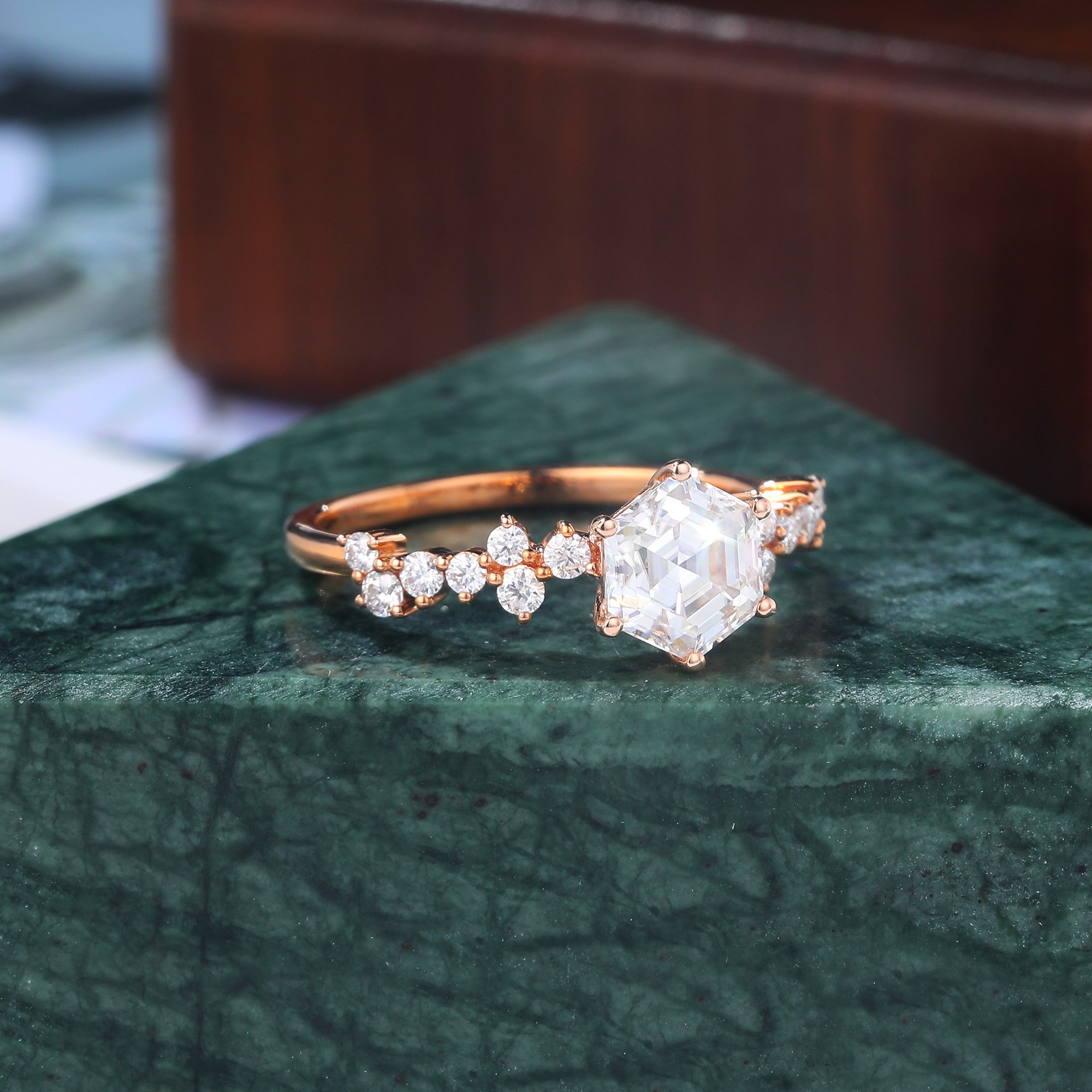 1.0CT Hexagon cut Lab grown diamond rose gold engagement Ring.
