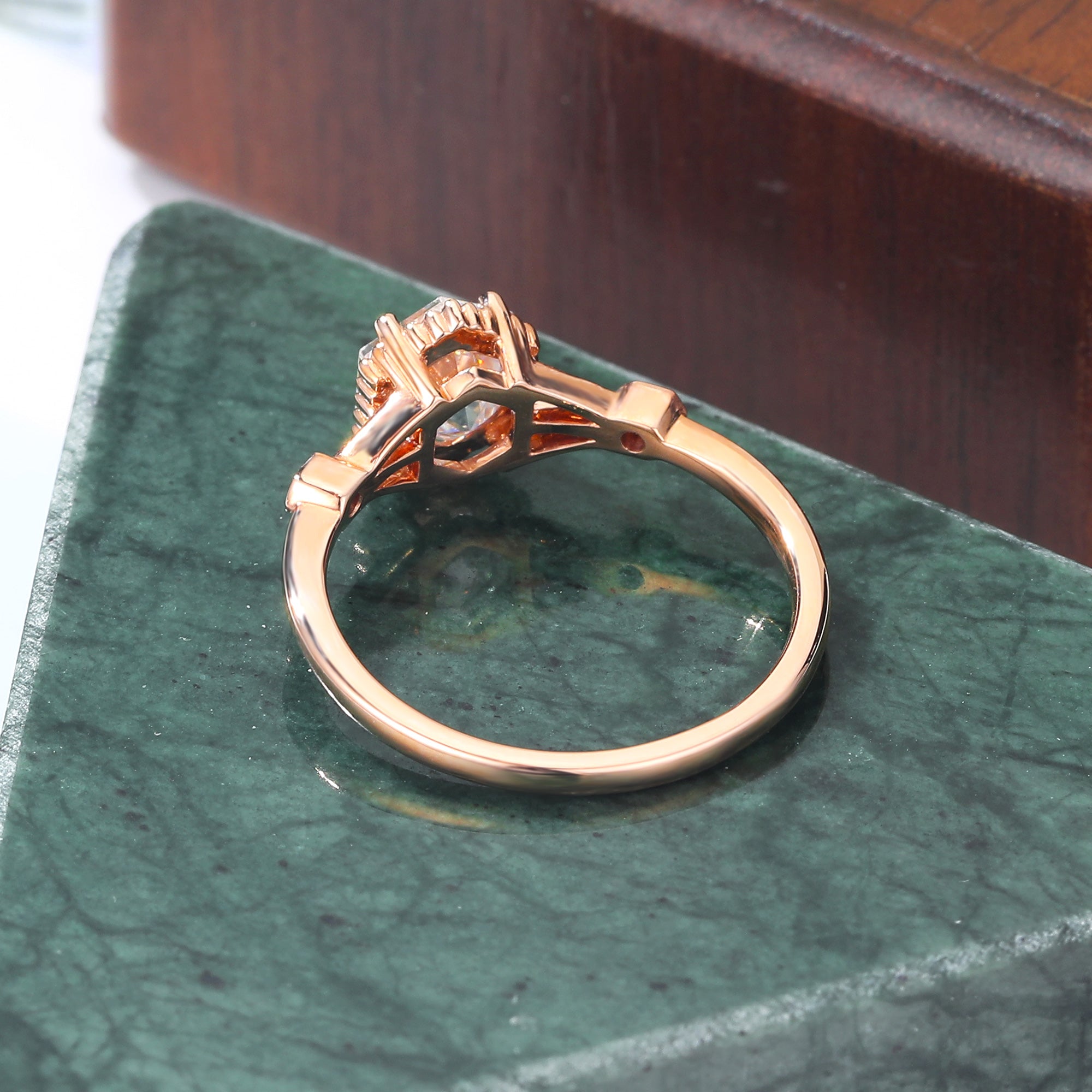 1.0CT Hexagon cut Lab grown diamond rose gold engagement Ring.