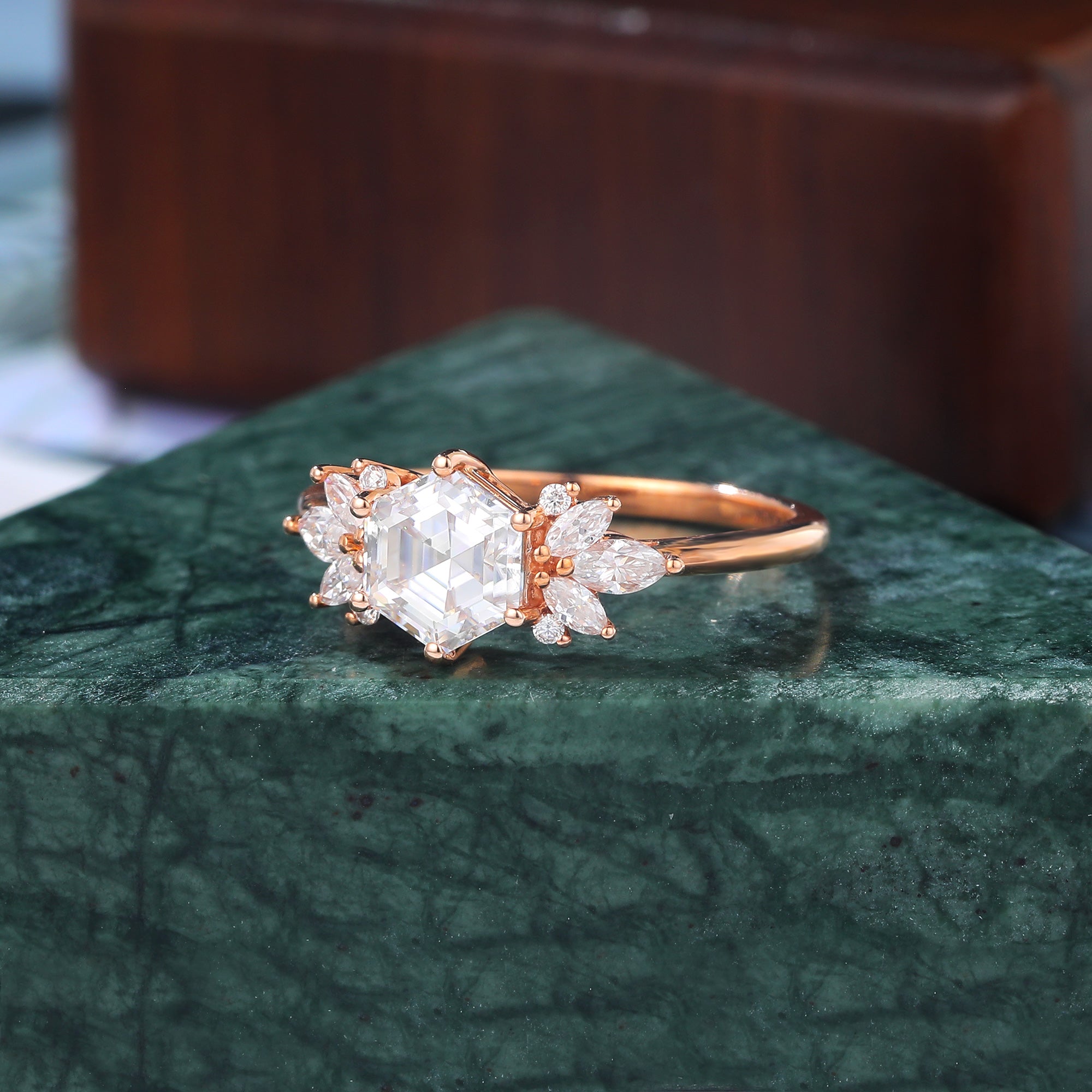 1.0CT Hexagon cut Lab grown diamond rose gold engagement Ring.