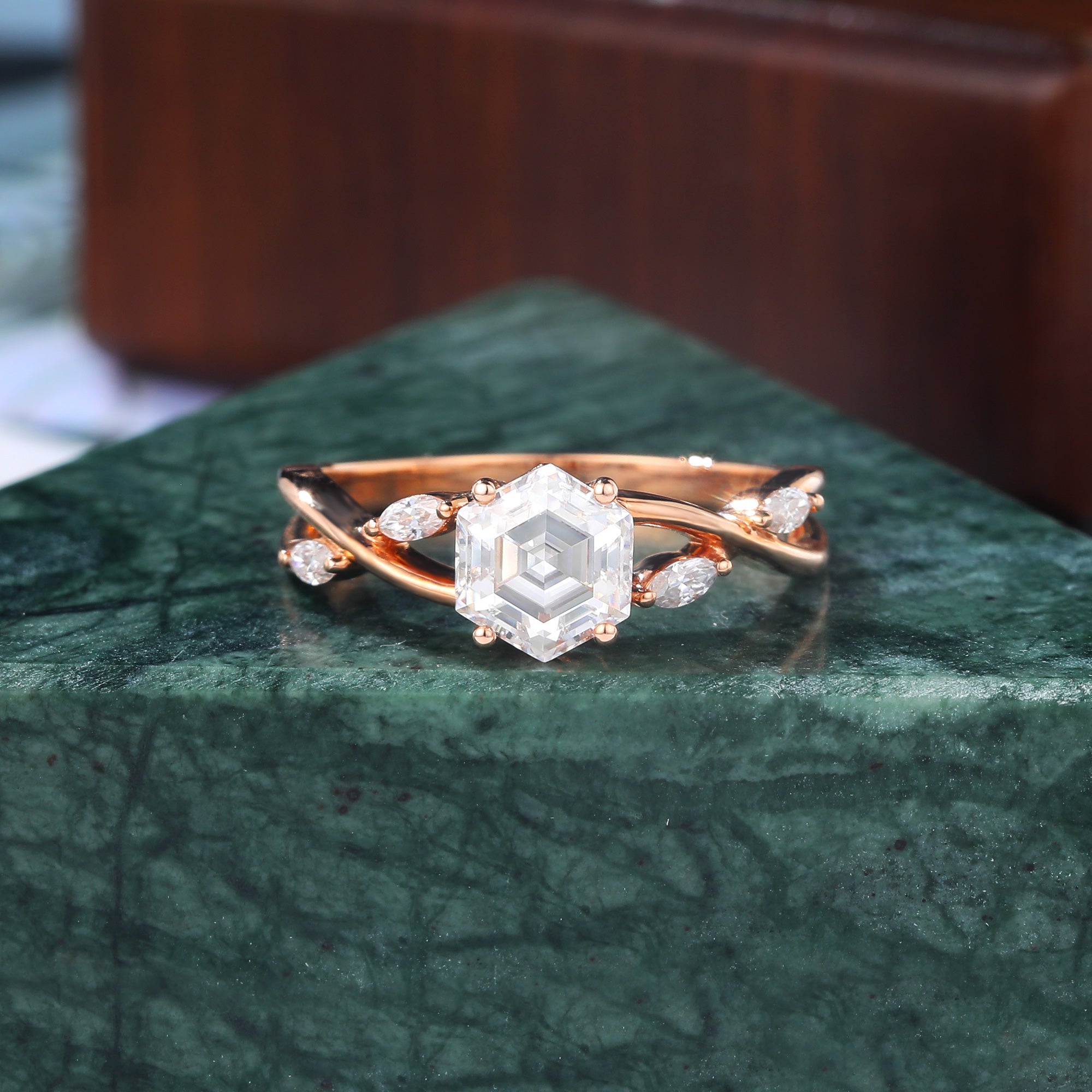 1.0CT Hexagon cut Lab grown diamond rose gold engagement Ring.