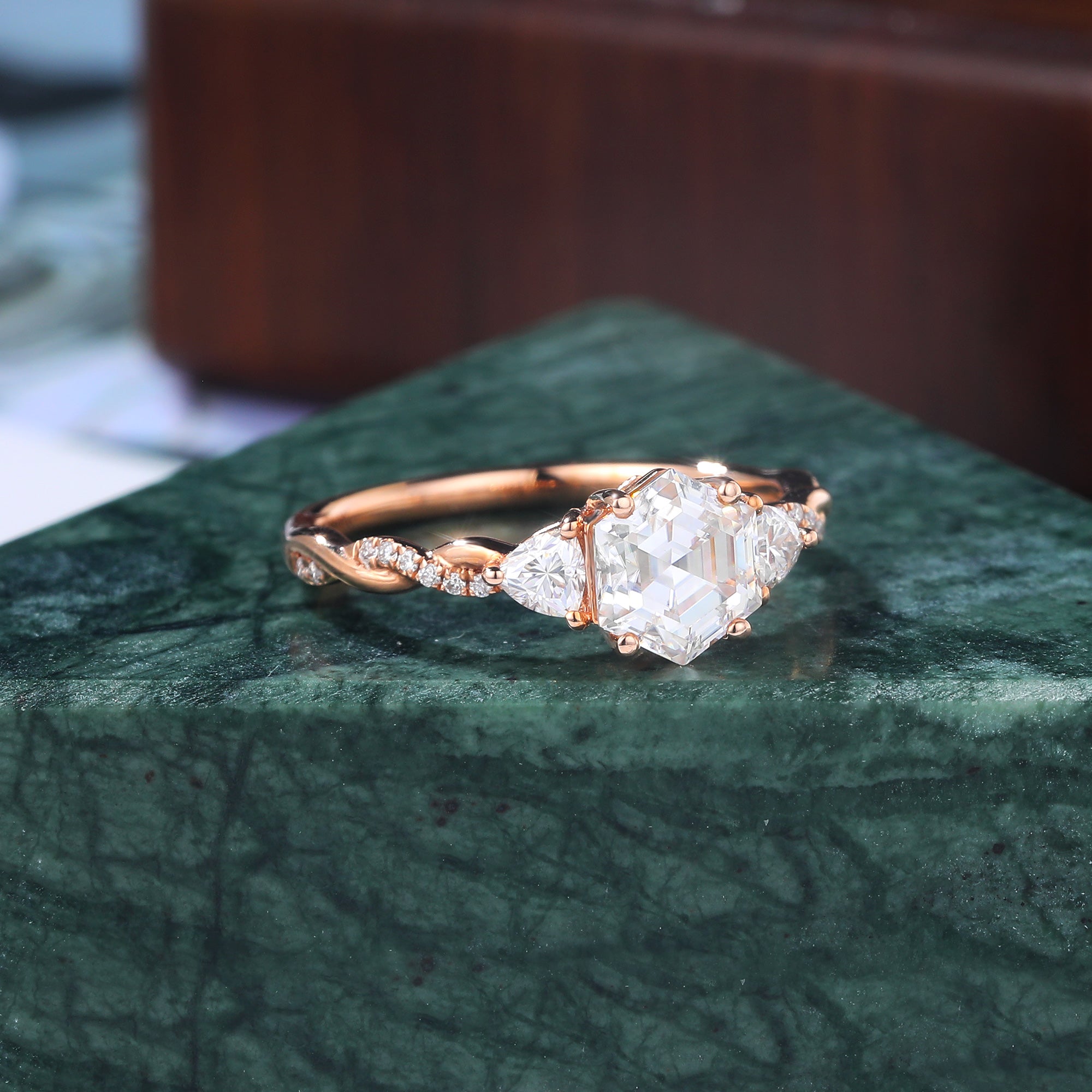 1.0CT Hexagon cut  Lab grown diamond rose gold engagement Ring. S925/10k/14k/18k