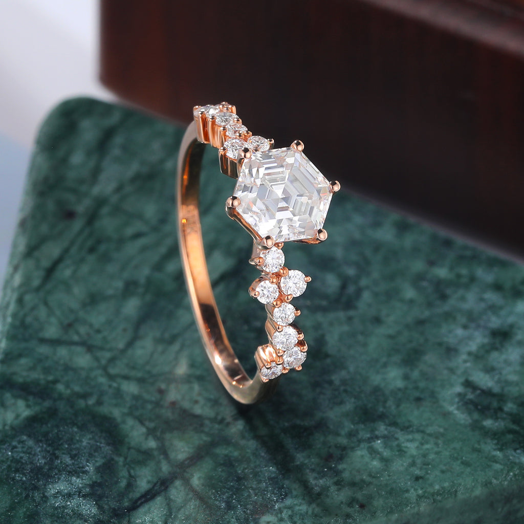1.0CT Hexagon cut Lab grown diamond rose gold engagement Ring.