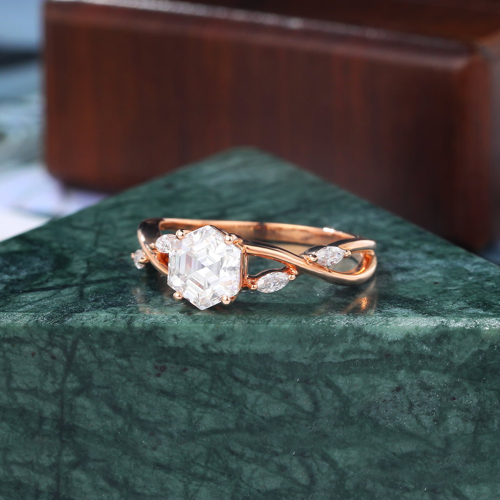 1.0CT Hexagon cut Lab grown diamond rose gold engagement Ring.