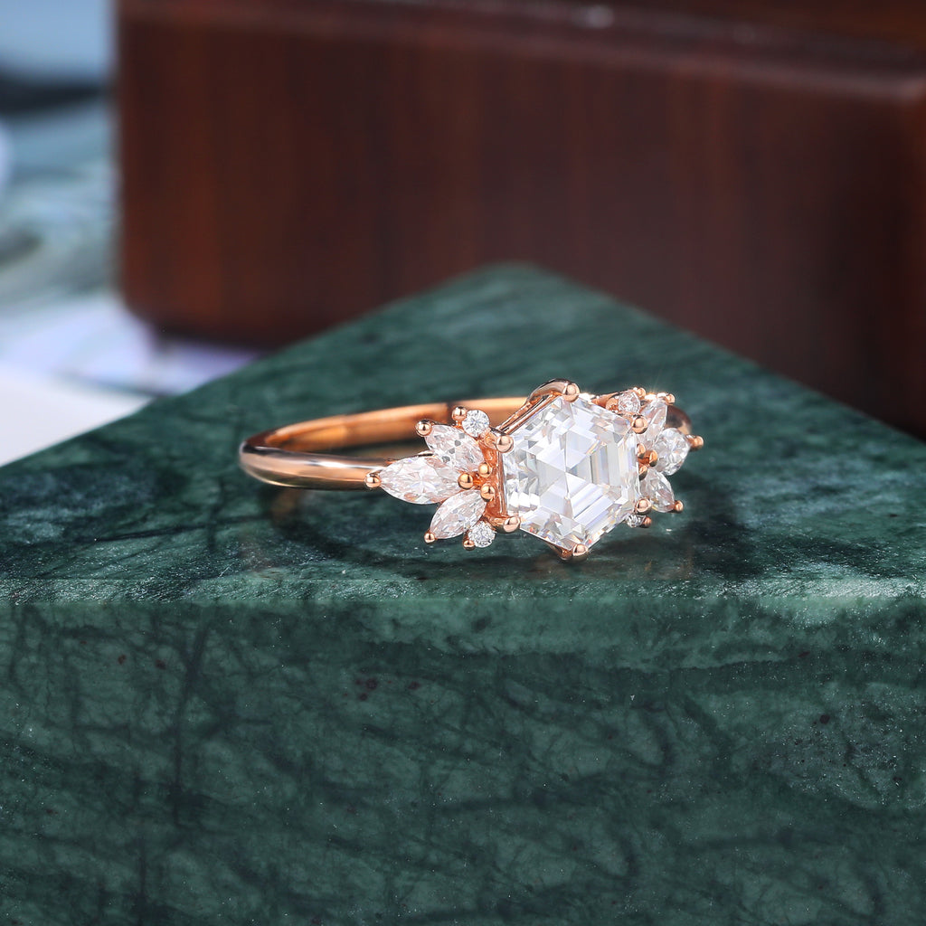 1.0CT Hexagon cut Lab grown diamond rose gold engagement Ring.
